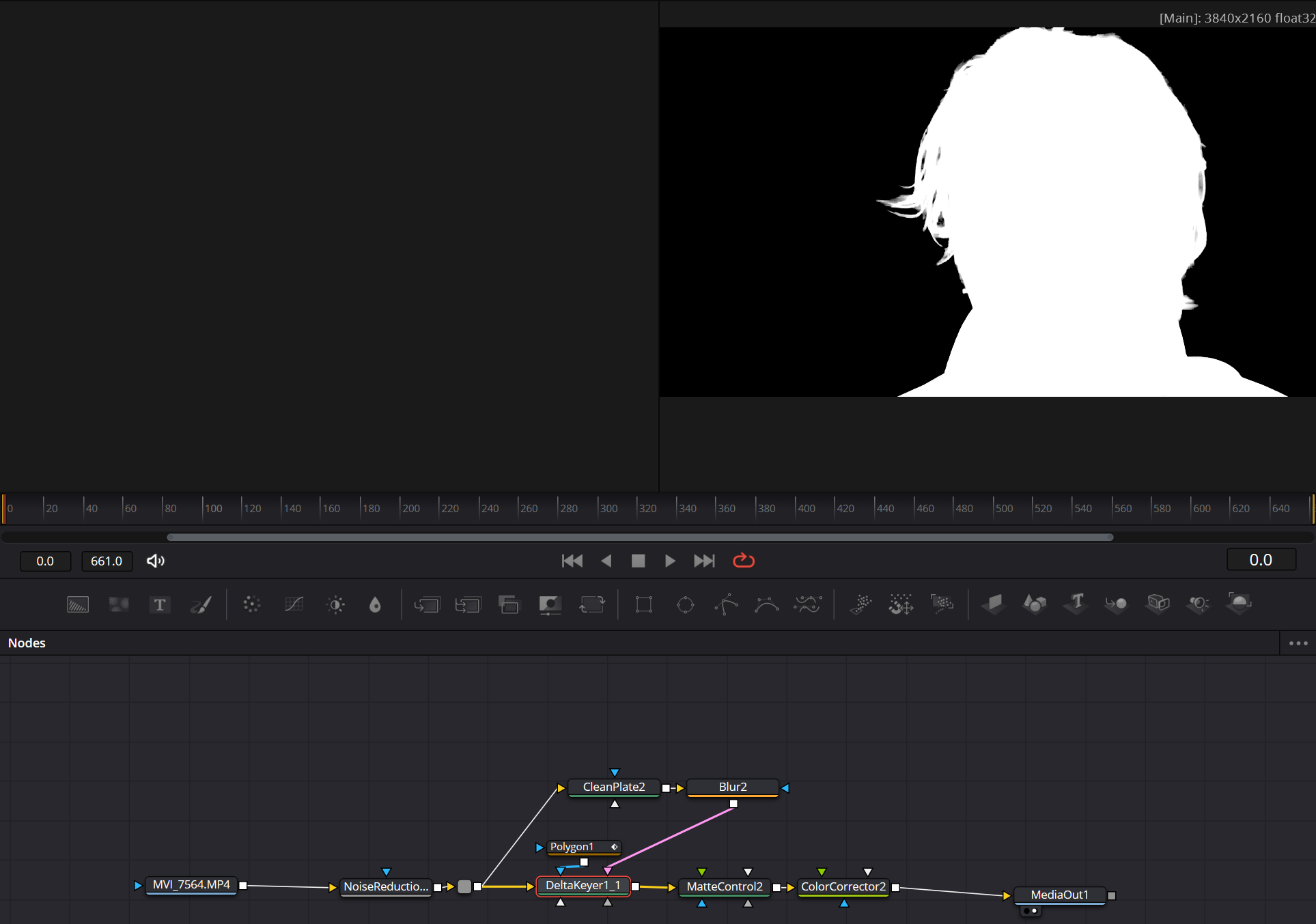 DaVinci Resolve Fusion node setup for the keying process